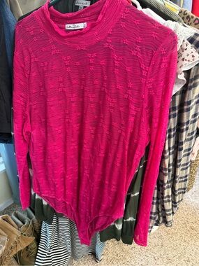 Culture Code Hot Pink Long Sleeve Textured Bodysuit